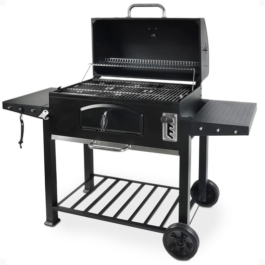 Grill Boss  32 Inch Charcoal BBQ Grill  Side Shelves  Built In Thermometer  Black