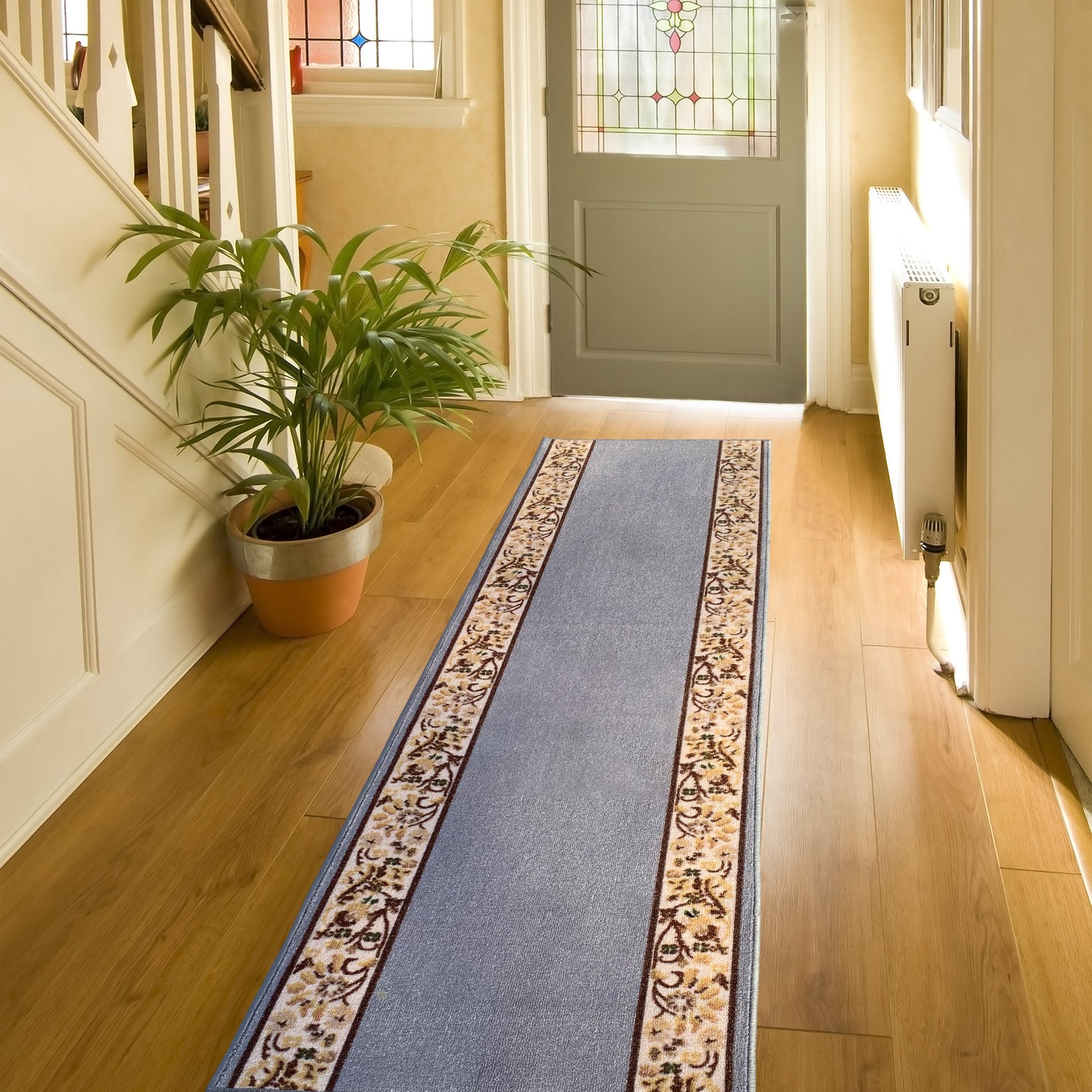 Playa Rug 2'2" x 41' Non-Slip Custom Cut Carpet for Hallways 2 x 41 (ft) Loomed Polyester Flower Border-Gray Rectangular Indoor Floral/Botanical Mid-Century Modern Spot Clean Only Pet Friendly Runner rug