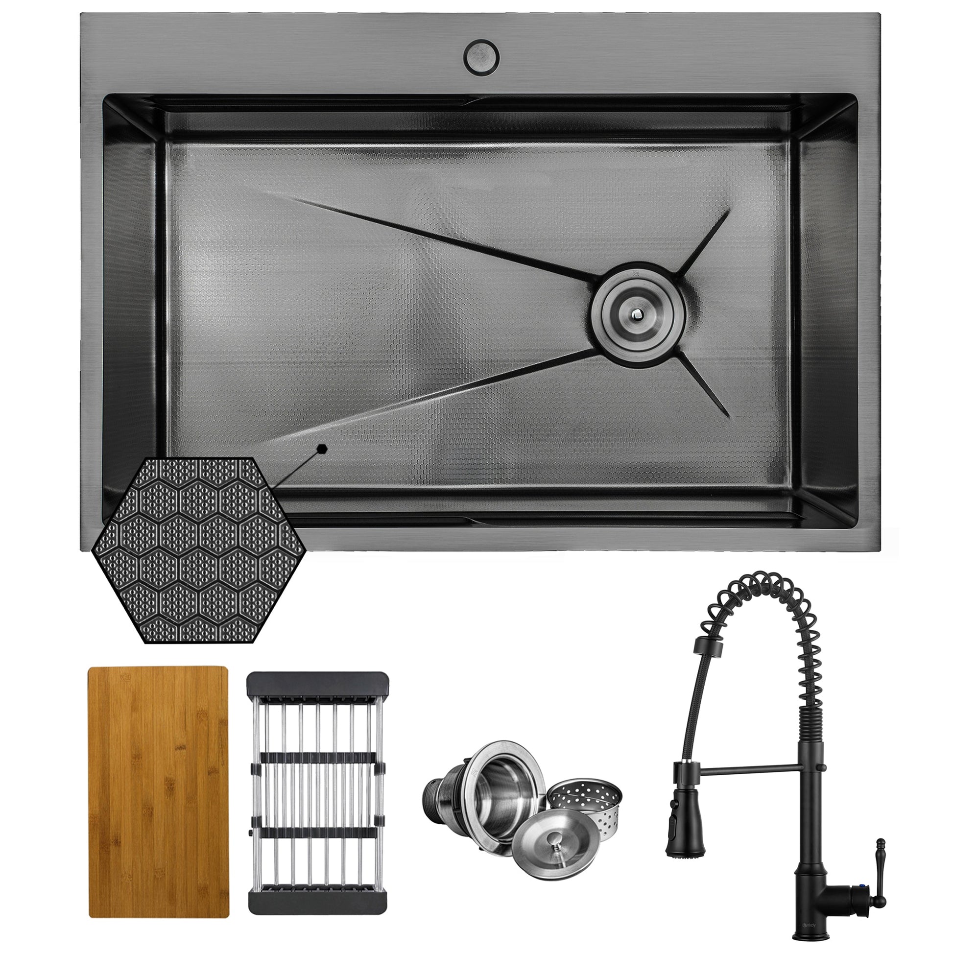 AKDY Drop-in 33-in x 22-in Stainless steel Single bowl 22 -Gauge Workstation Kitchen Sink All-in-One Kit