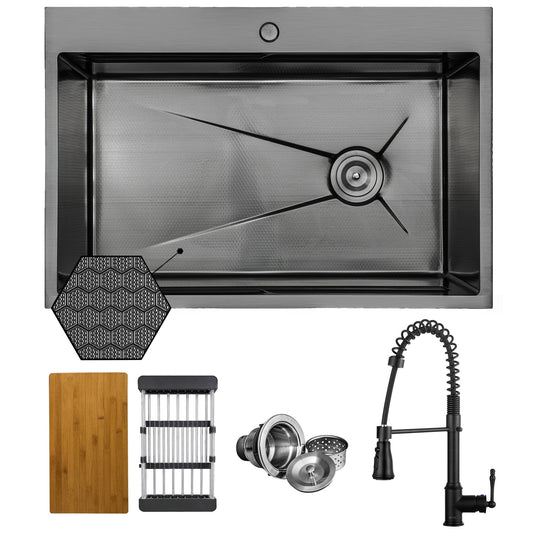 AKDY Drop-in 33-in x 22-in Stainless steel Single bowl 22 -Gauge Workstation Kitchen Sink All-in-One Kit