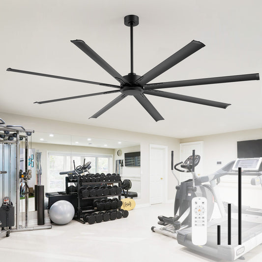 Breezary Oversized industrial No Light 84-in Black with Black Aluminum Blades Ceiling Fan Without Light 8 -Blade