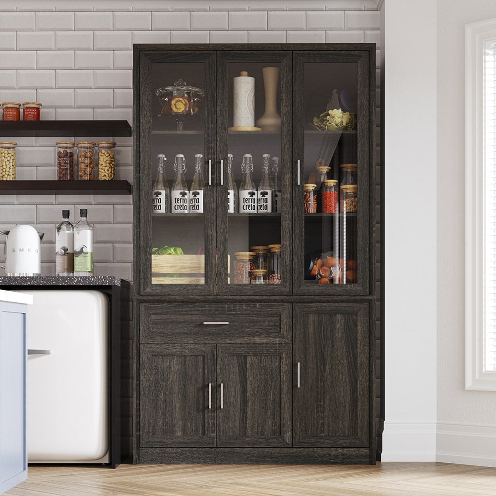 FUFU&GAGA Contemporary/Modern Gray Pantry with Wine Storage