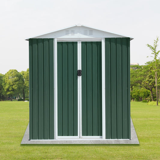 Tatayosi 6FTx4FT Apex Roof Green Outdoor Tool Storage House Garden Shed With Aluminum Alloy Frame And Sliding Door