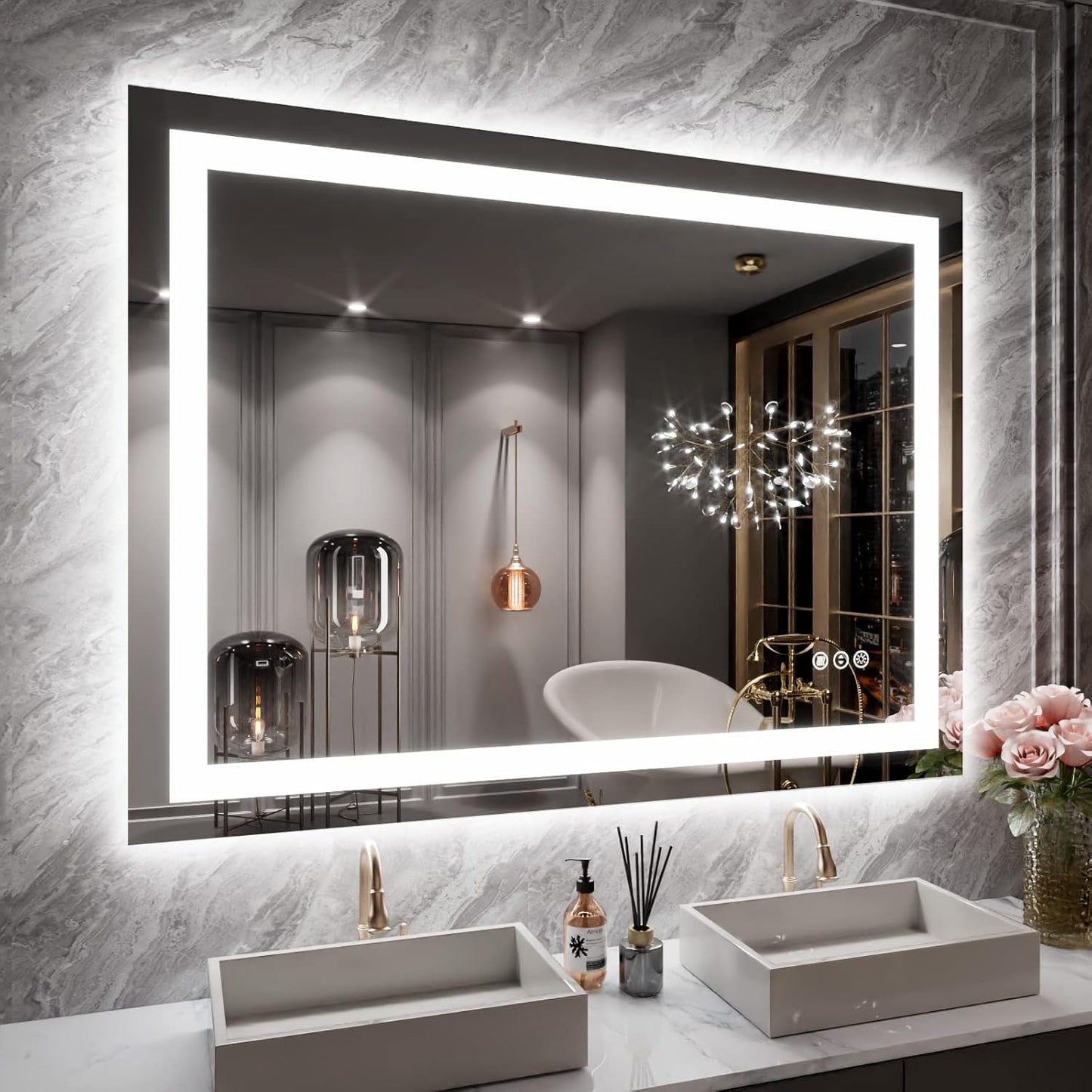 Boyel Living 40x30 inch IP54 Waterproof LED Bathroom Mirror Anti Fog Dimmable Adjustable Color Temperature