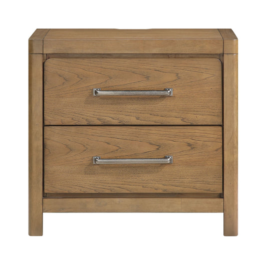 Vynxaria  1PC Modern Nightstand   Light Brown Finish  2 Drawers  Ball Bearing Glides   Bedroom Bedside Furniture