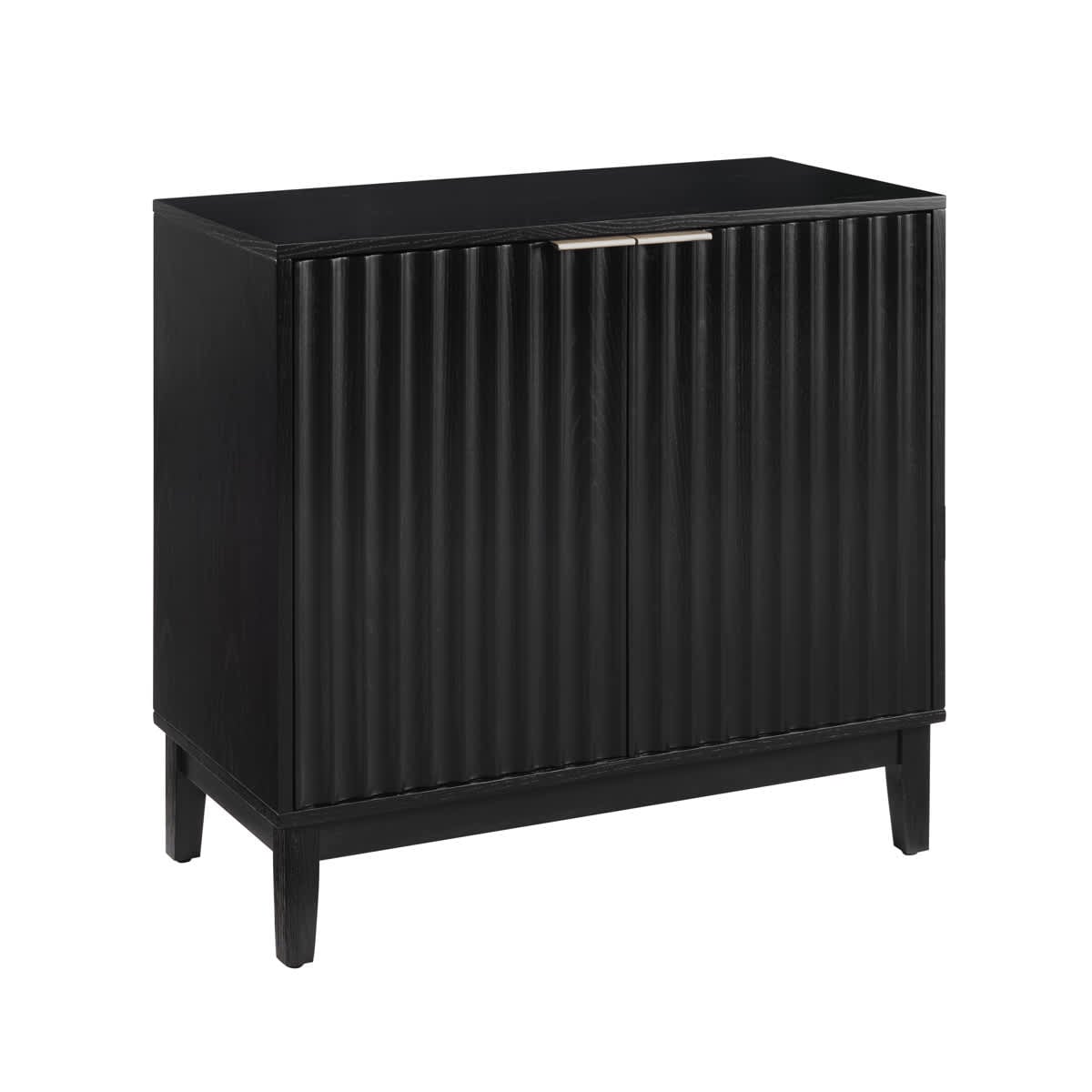 Vynxaria  Mid Century Modern 2 Door Storage Cabinet   Black Finish  Fluted Fronts   Brass Handles  Easy Assembly for Entryway Dining Media