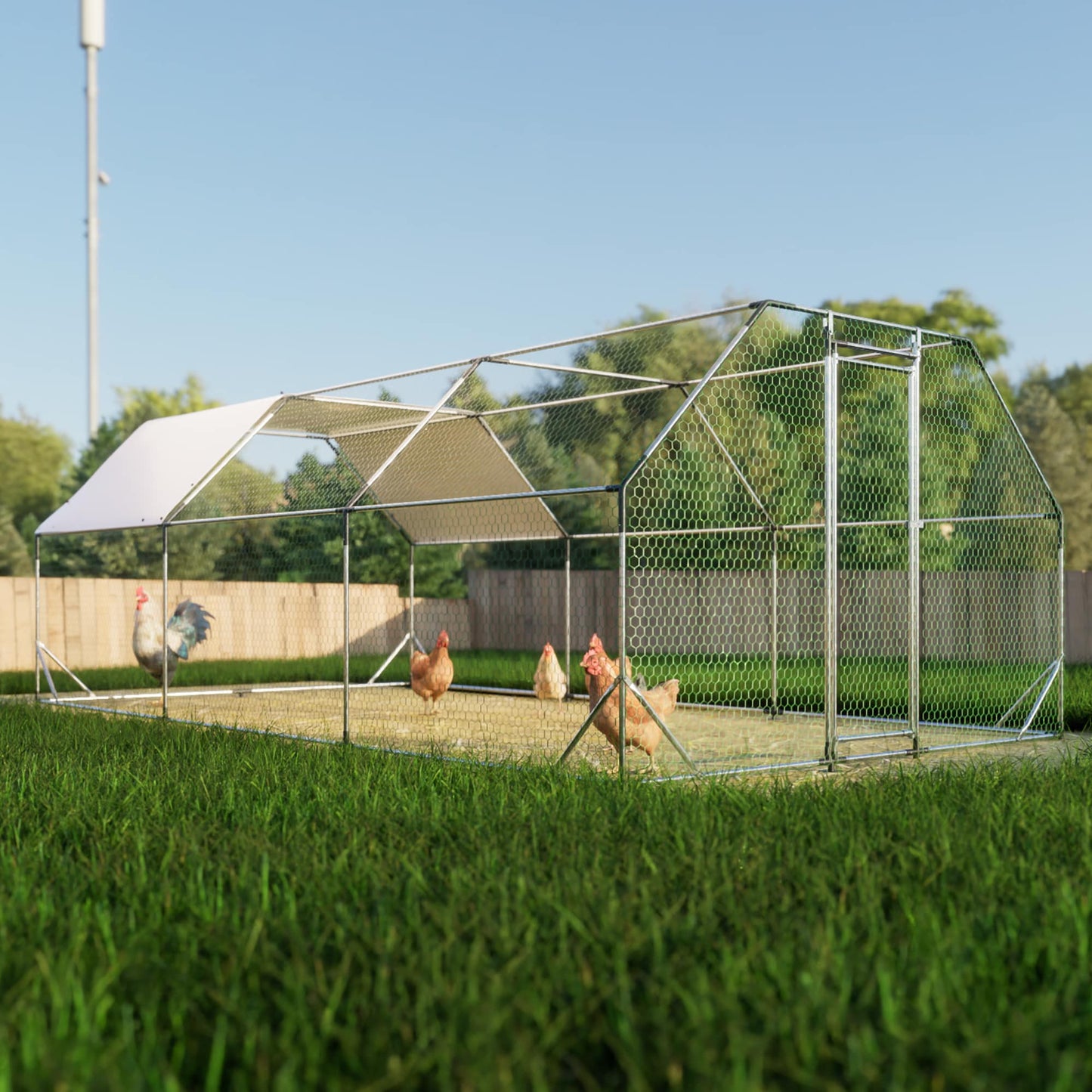 GDFStudio Anderson Galvanized Walk-in-Chicken Coop 10X20Ft Farm Poultry Run Easy Assembly