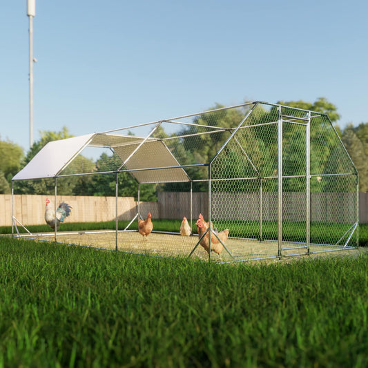 GDFStudio Anderson Galvanized Walk-in-Chicken Coop 10X20Ft Farm Poultry Run Easy Assembly