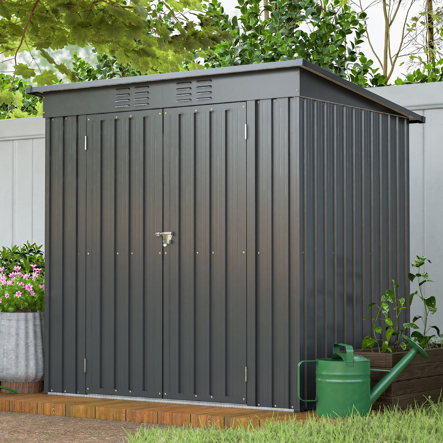 GDFStudio Maloa Steel Outdoor 6 x 4 ft Storage Shed-Black