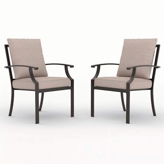 ALAULM Iron Dining Chairs Set Set of 2 Stackable Brownish Black Iron Frame Stationary Dining Chair with Brown Solid Seat