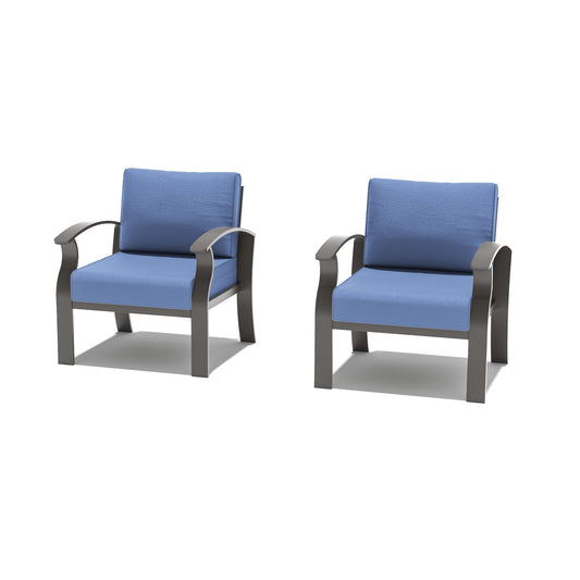 ALAULM Aluminum Conversation Chair Set Set of 2 Brownish Black Aluminum Frame Stationary Conversation Chair with Navy Solid Seat