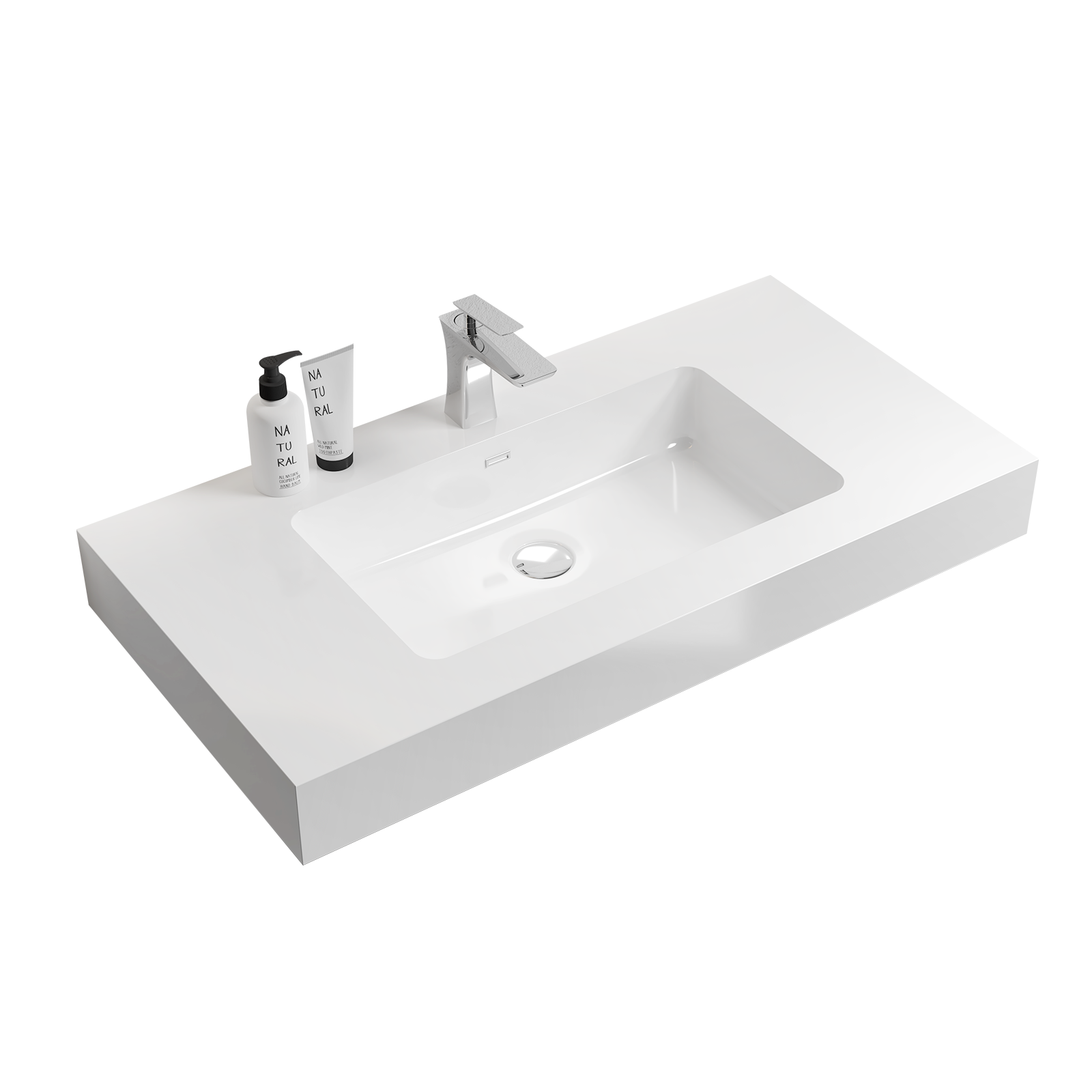 Tatayosi Integrated solid surface basin WITHOUT drain and faucet glossy white color