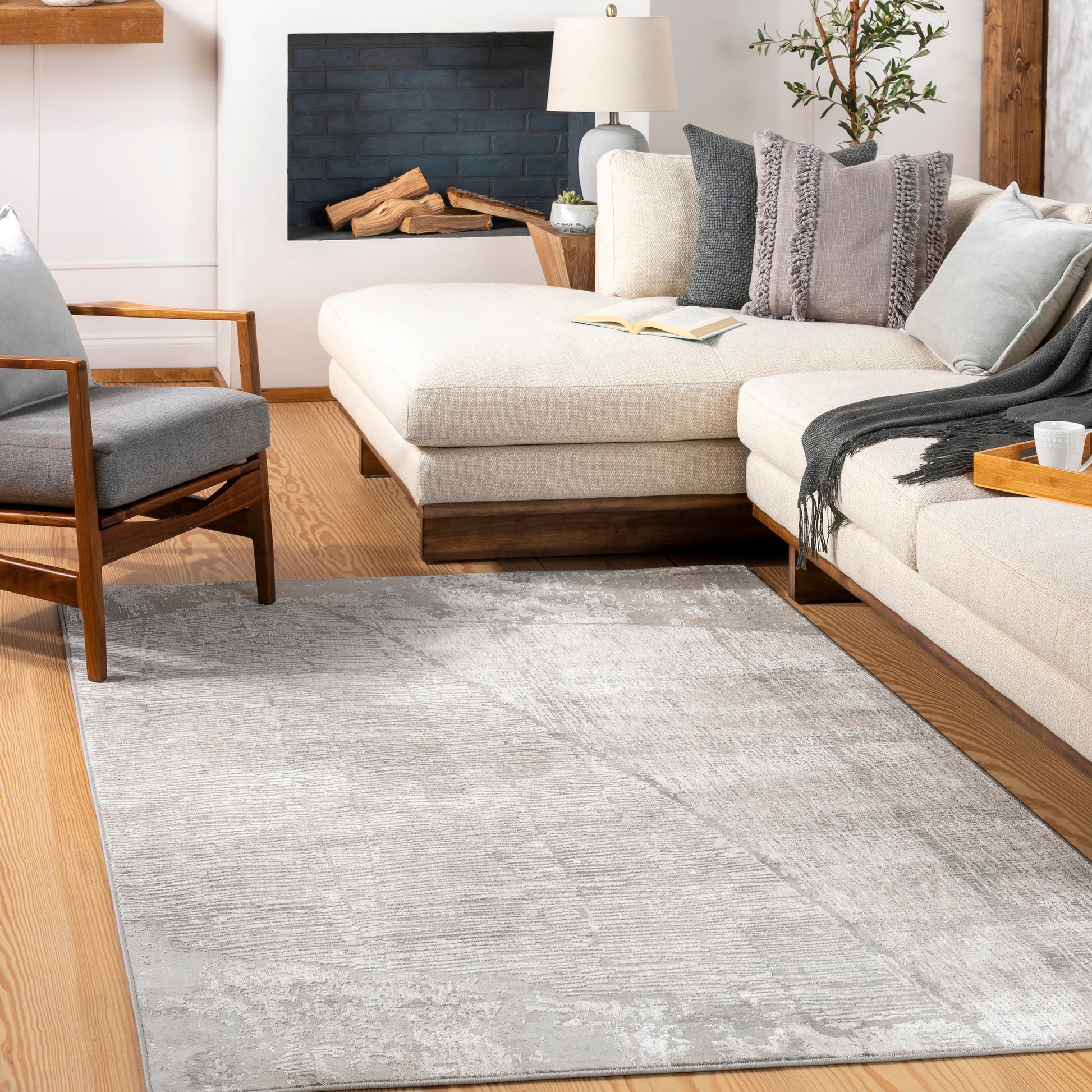 Livabliss Carmel 5 x 8 (ft) Flatweave Polyester Off-White Rectangular Indoor Abstract Mid-Century Modern Spot Clean Only Pet Friendly Area rug