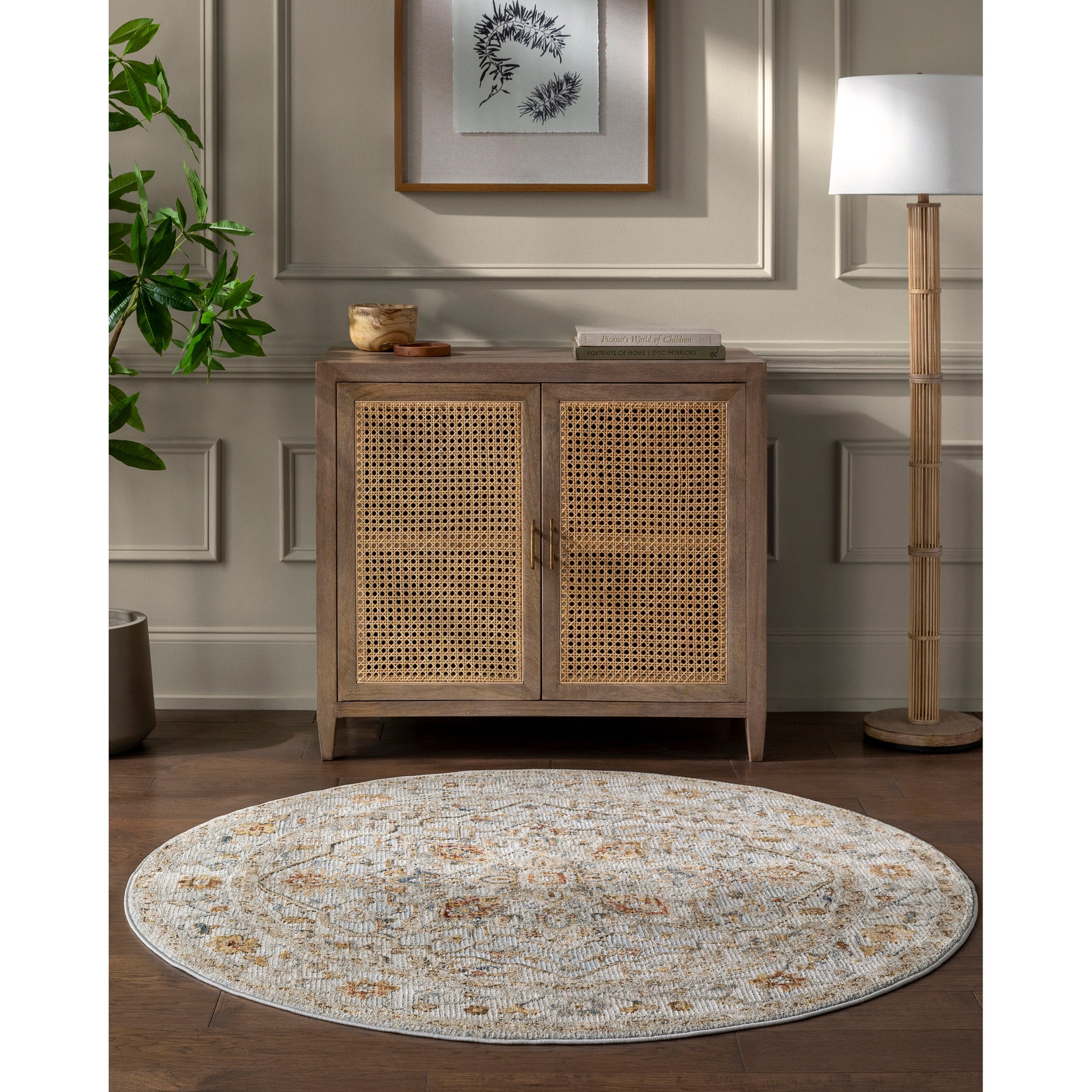 Livabliss Reina 5 x 5 (ft) Flatweave Polyester Blue Round Indoor Medallion Global Spot Clean Only Pet Friendly Area rug