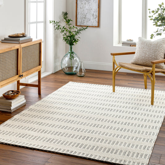 Livabliss Nevada 6 x 9 (ft) Flatweave Wool Cream/Black Rectangular Indoor Trellis Professionally Clean Only Pet Friendly Area rug