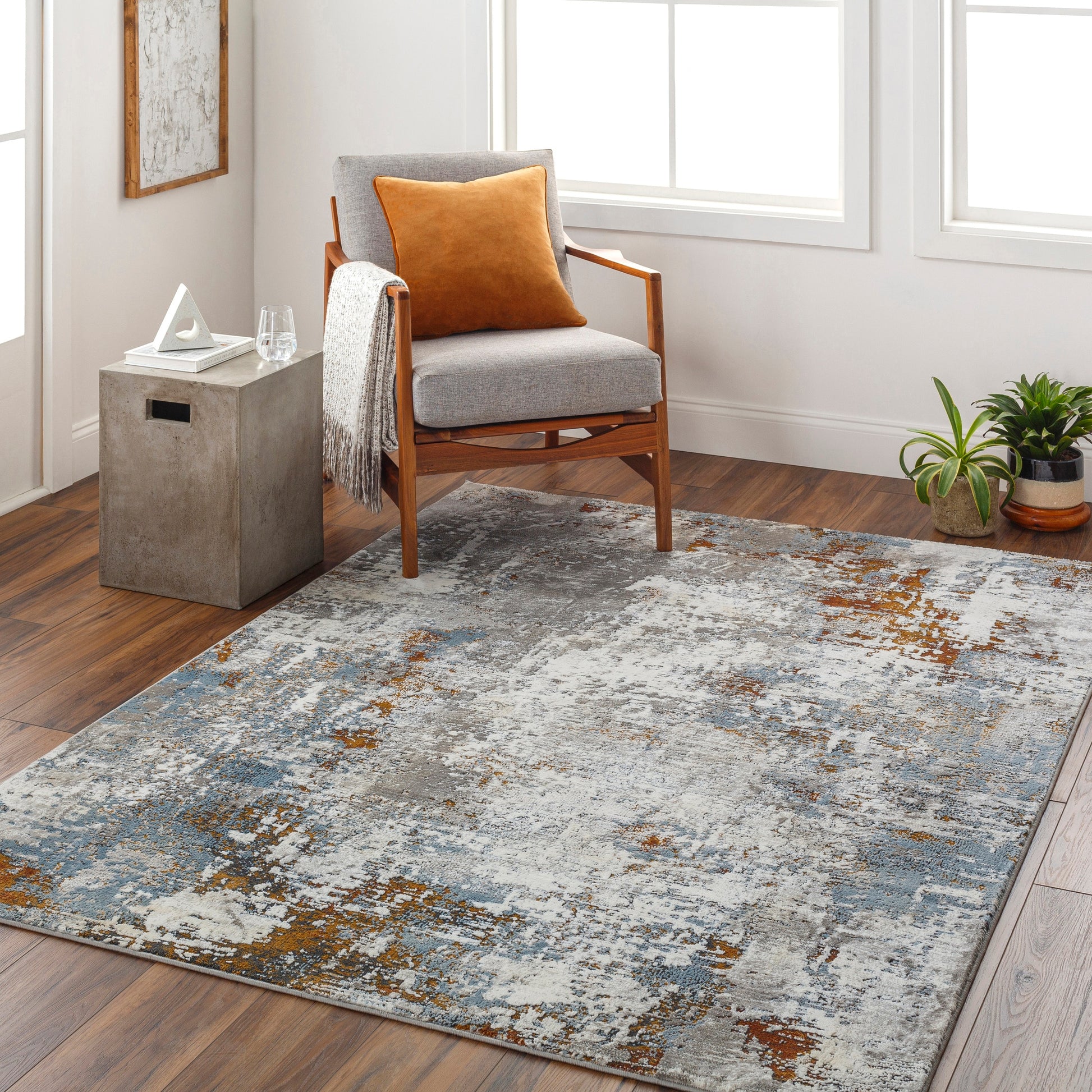 Livabliss Allegro Plus 8 x 10 (ft) Flatweave Polyester Rust/Blue Rectangular Indoor Abstract Industrial Spot Clean Only Pet Friendly Area rug