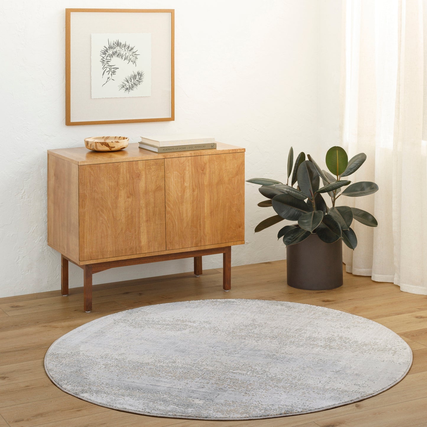 Livabliss Brunswick 7 x 7 (ft) Flatweave Polyester/Polypropylene Ivory/Gray Round Indoor Abstract Spot Clean Only Pet Friendly Area rug