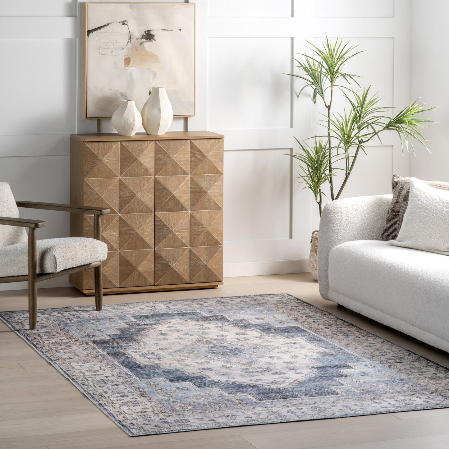 nuLOOM Noemie SplashGuard Vintage Medallion Machine Washable 9ft. 6in. x 13ft. 6in. Navy Area Rug