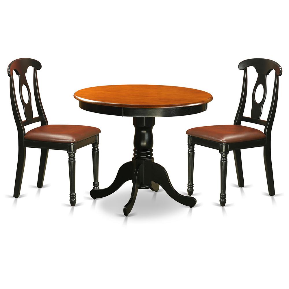 East West Furniture Black 3 Pc Dining room setwith 2 Leather Chairs