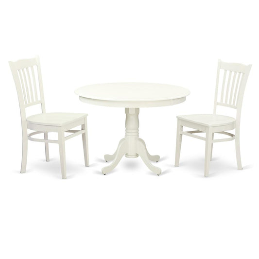 East West Furniture 3 Pc set with a Round Table and 2 Wood Dinette Chairs in Linen White