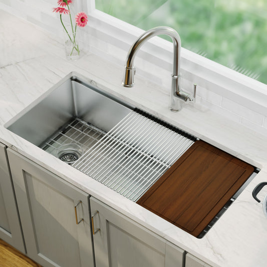 Karran Undermount 39-in x 18.75-in Stainless steel Single bowl 16 -Gauge Workstation Kitchen Sink