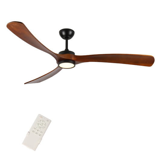 Tatayosi 72 Inch Wood Ceiling Fan with Light and Remote Control 3 Color Lighting Timer Function