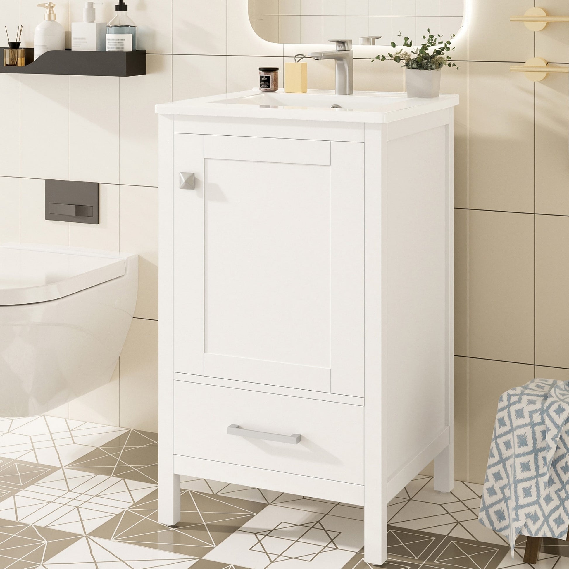 Dexmalle  20-in White Undermount Single Sink Bathroom Vanity With White Ceramic Top and Drawer