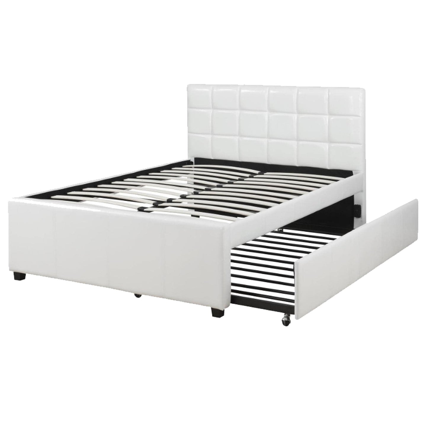 Benzara Full White Wood Tufted Trundle Bed with Headboard