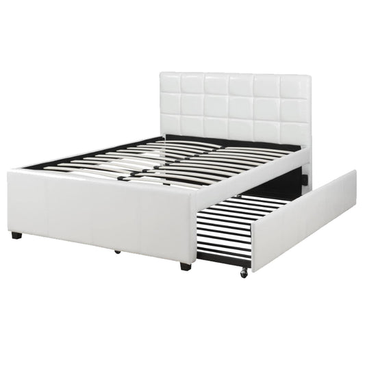 Benzara Full White Wood Tufted Trundle Bed with Headboard