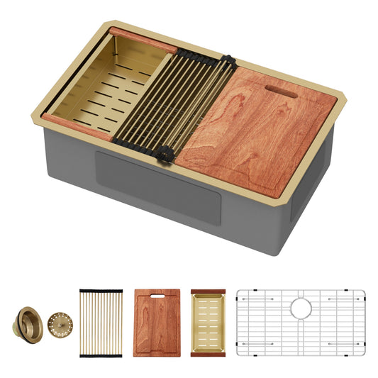 Lordear Undermount 30-in x 19-in Stainless steel Single bowl 16 -Gauge Workstation Kitchen Sink