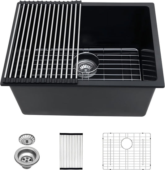 Lordear Undermount 24-in x 18-in Quartz Single bowl Kitchen Sink