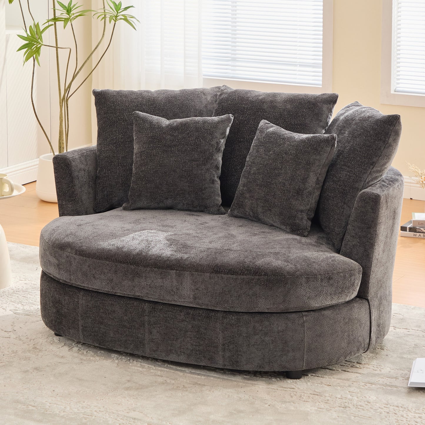 Hrinhom 55.1-in W Modern CHARCOAL Chenille Barrel Armchair