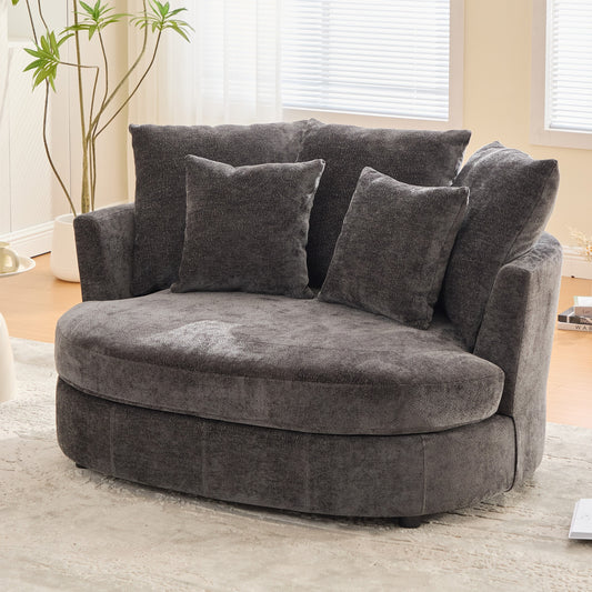 Hrinhom 55.1-in W Modern CHARCOAL Chenille Barrel Armchair
