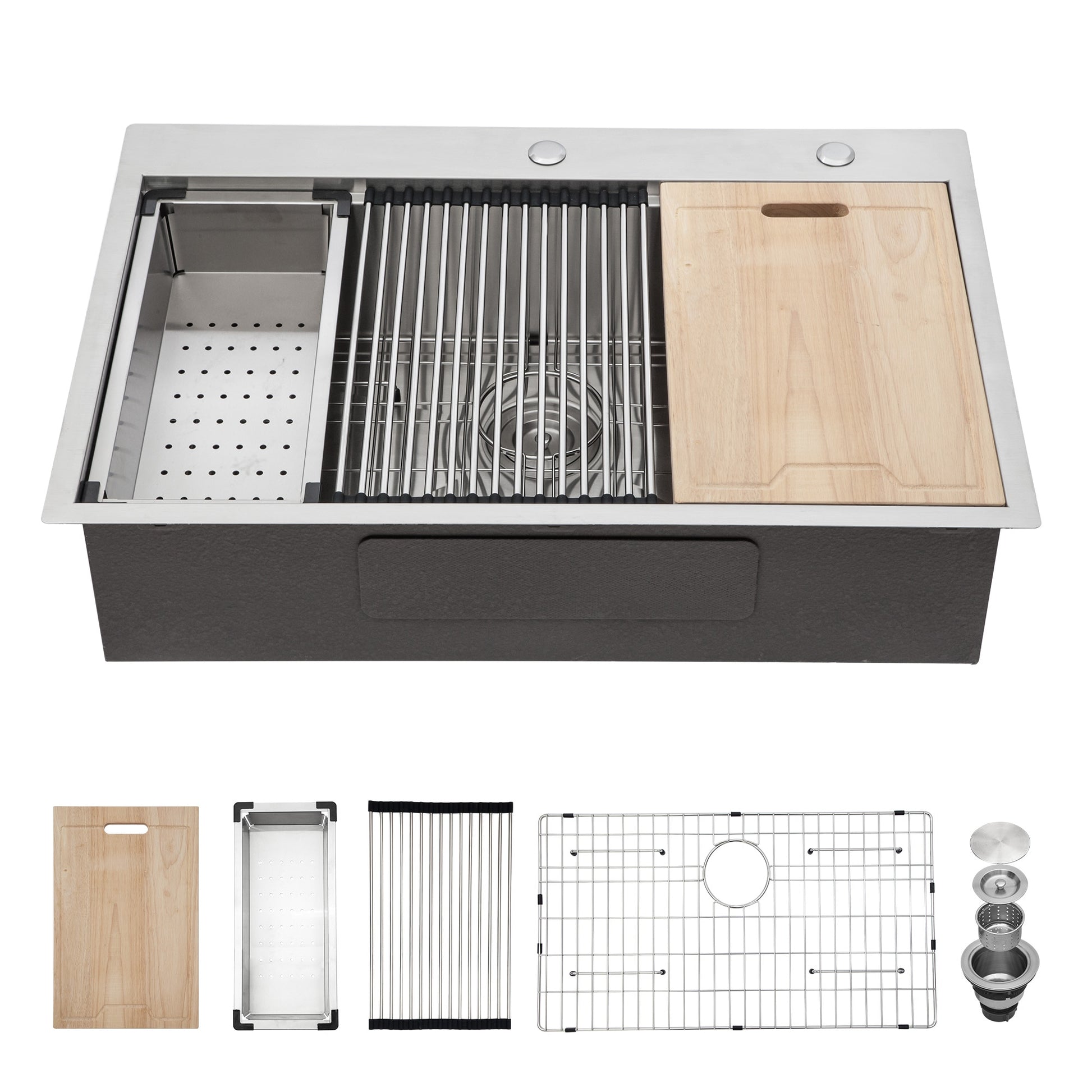 HOMEMYSTIQUE HmySinks Drop-in 33-in x 22-in Stainless steel Single bowl 16 -Gauge Workstation Kitchen Sink with Drainboard