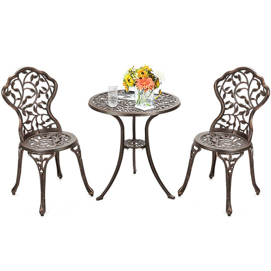 Boyel Living 3 Pieces Outdoor Cast Aluminum Patio Furniture Set Bistro Set with Rose Design-Bronze