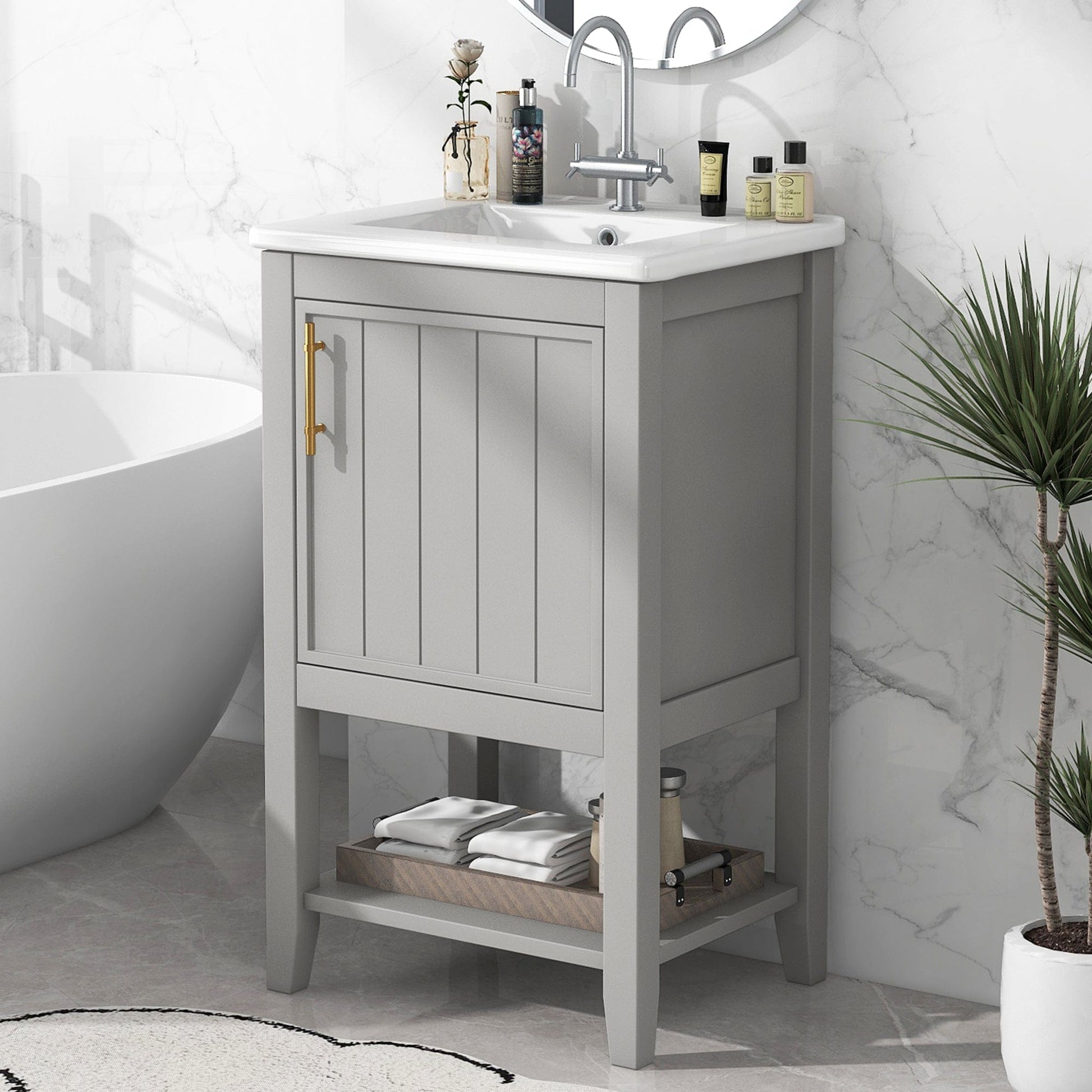 Boyel Living 20 Inch Bathroom Vanity with Sink Cabinet with Soft Close Door Storage Rack and Open Shelf Grey