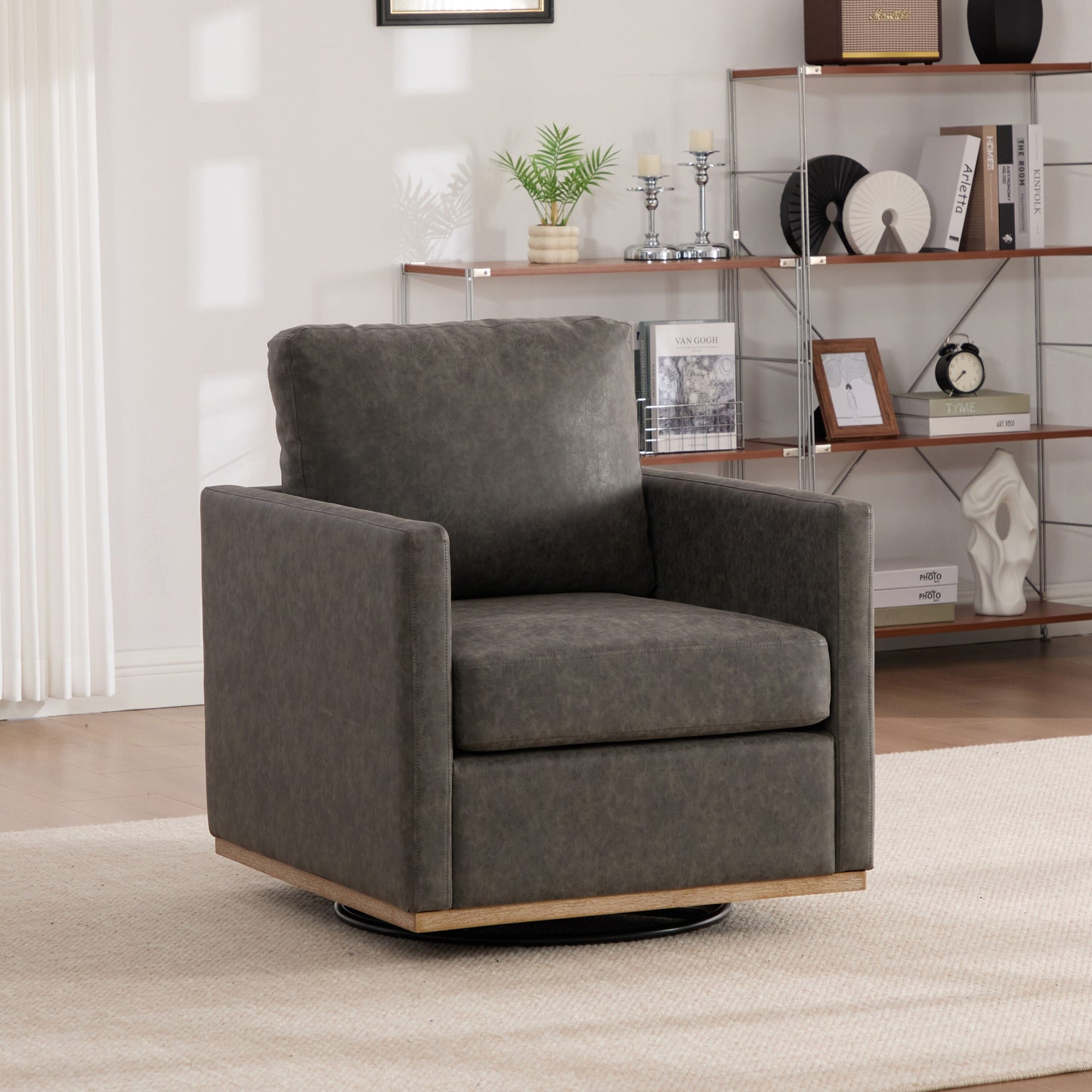 Aortzio 30.7-in W Modern GRAY Faux leather Swivel Accent Armchair