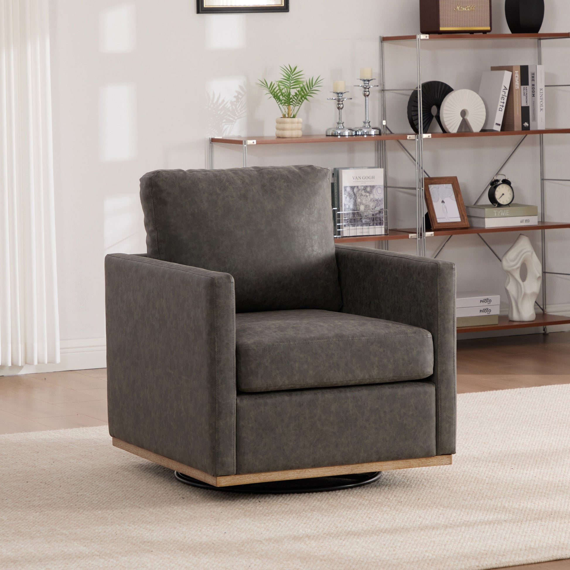 Aortzio 30.7-in W Modern GRAY Faux leather Swivel Accent Armchair