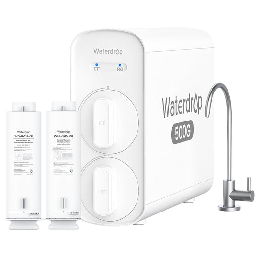 Waterdrop 8-stage G5P500 with CFRO Filter Composite/Activated carbon Reverse Osmosis Filtration Under Sink Water Filtration System with 2:1 Pure to Drain Stainless Steel faucet Faucet