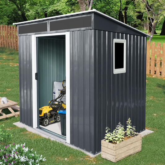 LOVMOR 6ft x 5ft Outdoor Metal Storage Shed with Window and Transparent plate for Garden Lawn Black and White