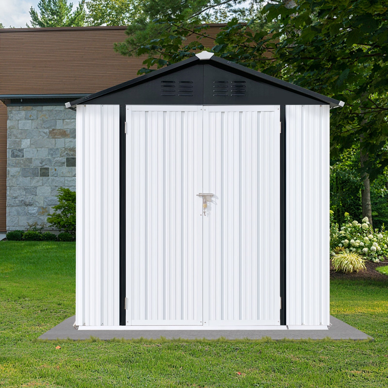 LOVMOR Outdoor storage sheds 6FTx4FT Apex roof White Black