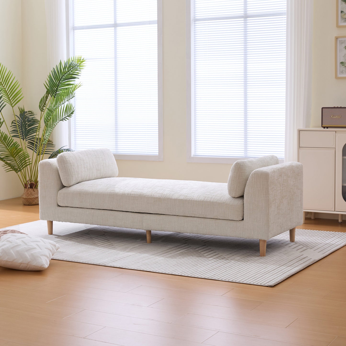 Aortzio Modern BEIGE Accent Bench 67-in x 30-in x 25.6-in