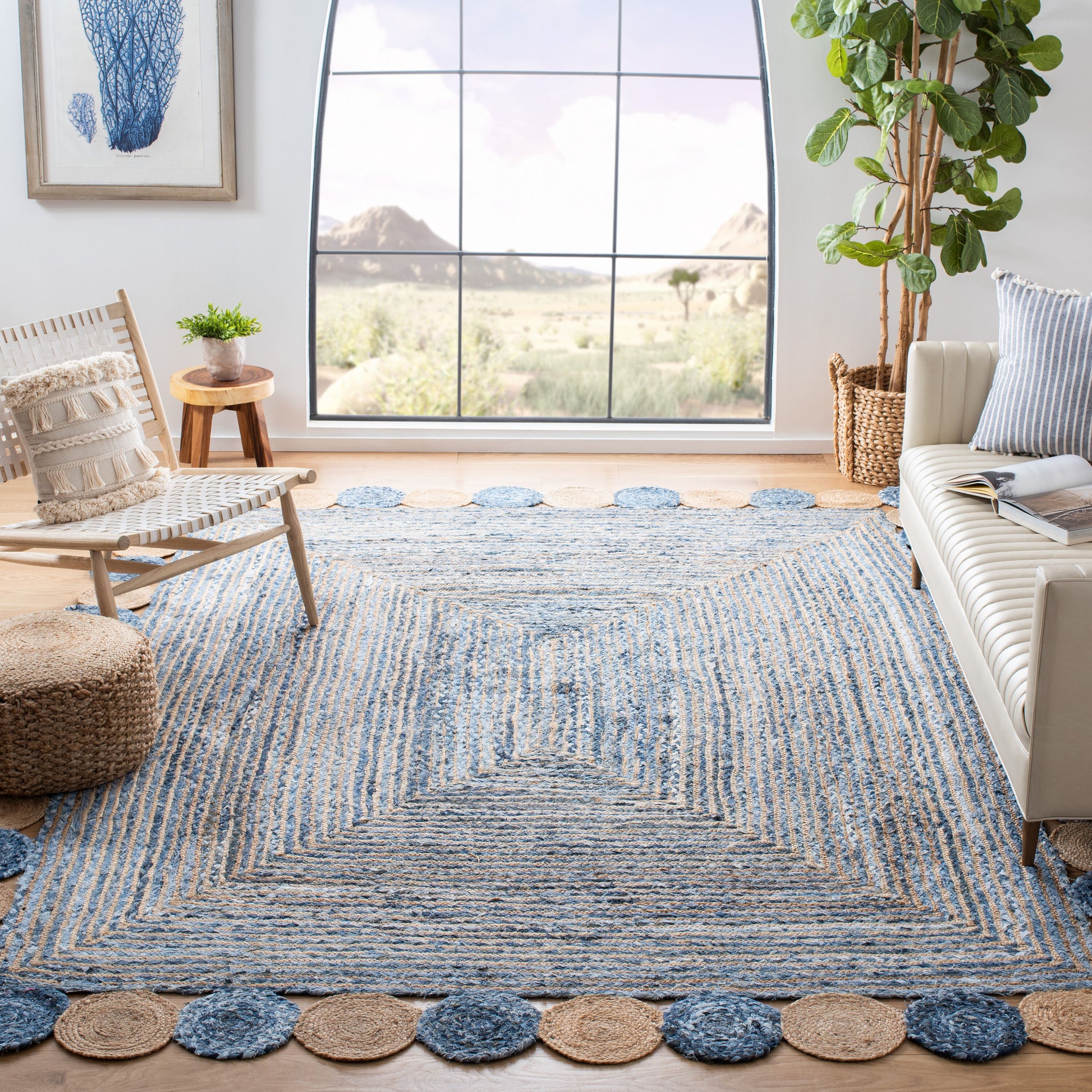 Safavieh Cape Cod 8 x 10 (ft) Knotted Cotton/Jute Blue/Beige Rectangular Indoor Stripe Bohemian/Eclectic Professionally Clean Only Area rug