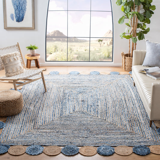 Safavieh Cape Cod 8 x 10 (ft) Knotted Cotton/Jute Blue/Beige Rectangular Indoor Stripe Bohemian/Eclectic Professionally Clean Only Area rug