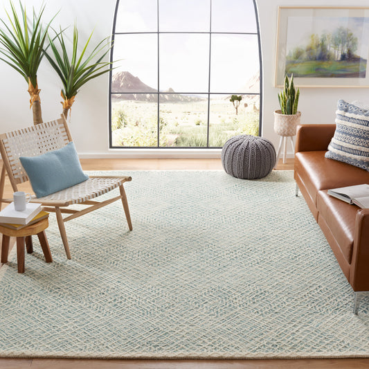 Safavieh Capri 8 x 10 (ft) Tufted Wool Blue/Ivory Rectangular Indoor Geometric Mid-Century Modern Professionally Clean Only Area rug