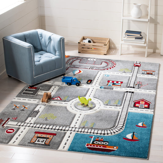 Safavieh Carousel Kids 100 7 x 9 (ft) Loomed Polypropylene Gray/Ivory Rectangular Indoor Geometric Professionally Clean Only Area rug