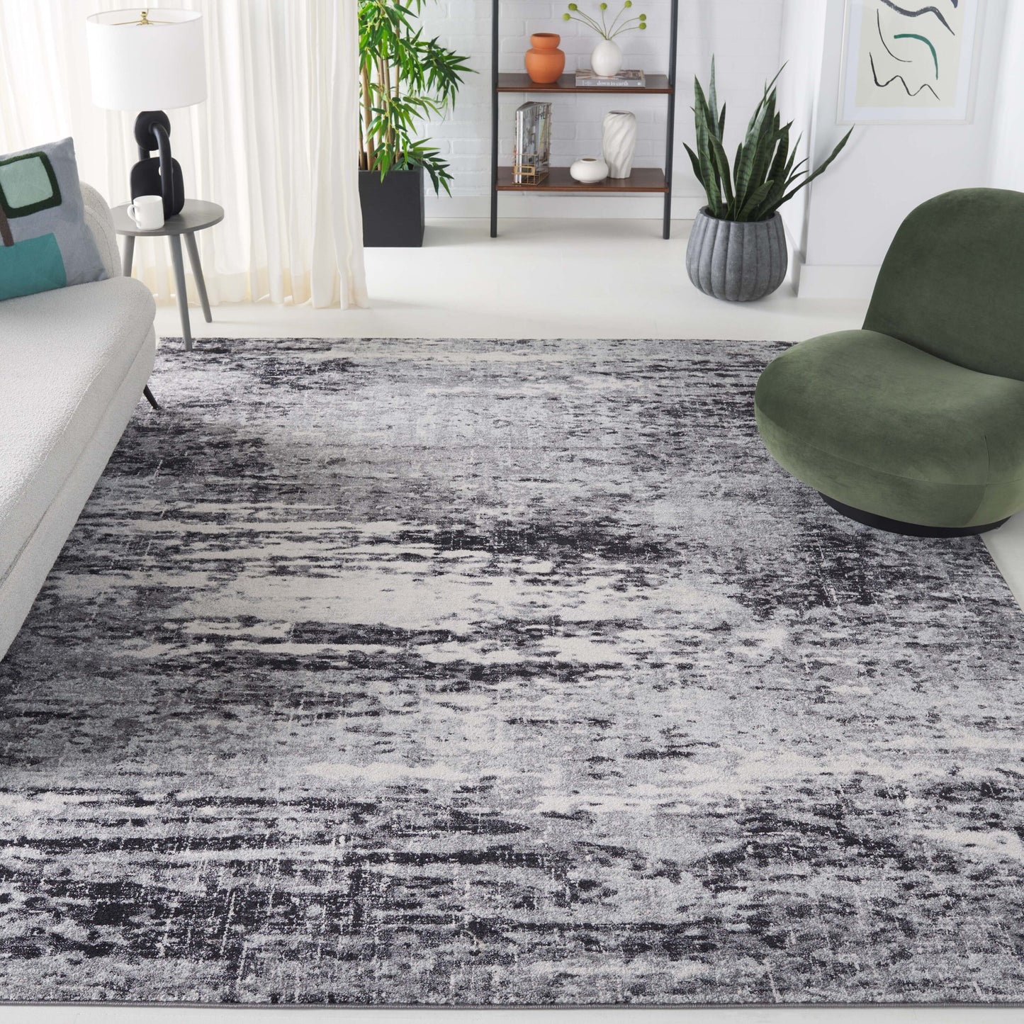 Safavieh Evoke 10 x 14 (ft) Loomed Polypropylene Ivory/Dark Grey Rectangular Indoor Abstract Mid-Century Modern Spot Clean Only Area rug