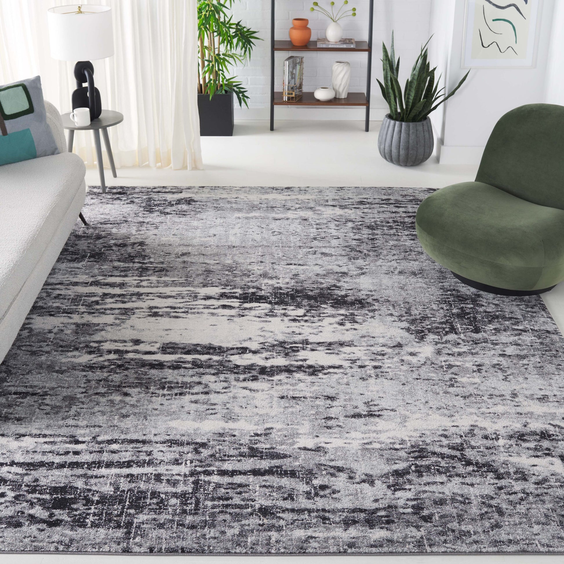 Safavieh Evoke 10 x 14 (ft) Loomed Polypropylene Ivory/Dark Grey Rectangular Indoor Abstract Mid-Century Modern Spot Clean Only Area rug