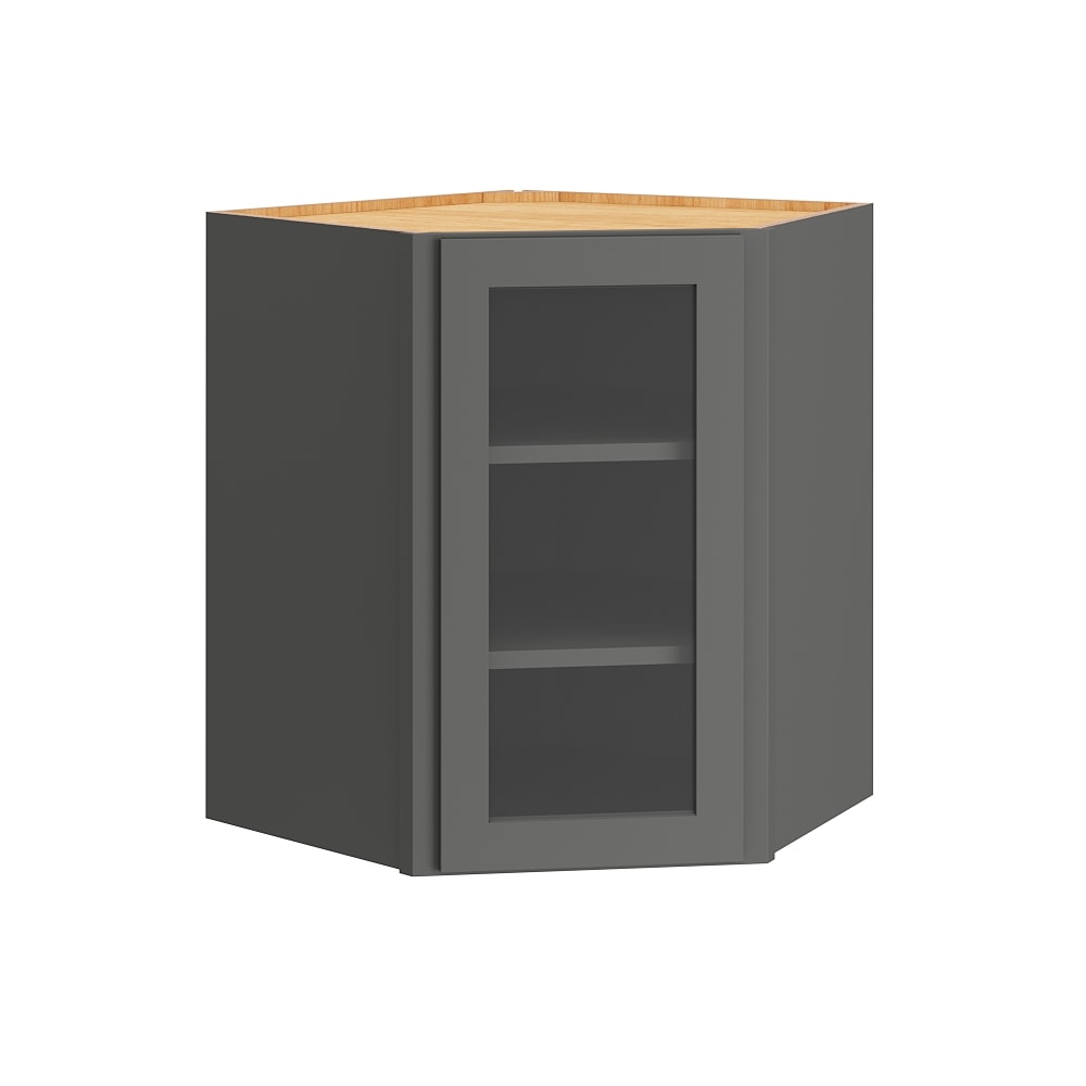 Diamond Express Jamestown 30-in W x 30-in H x 12-in D Moonstone Gray Diagonal Corner Wall Fully Assembled Plywood Cabinet Cut for Glass Square