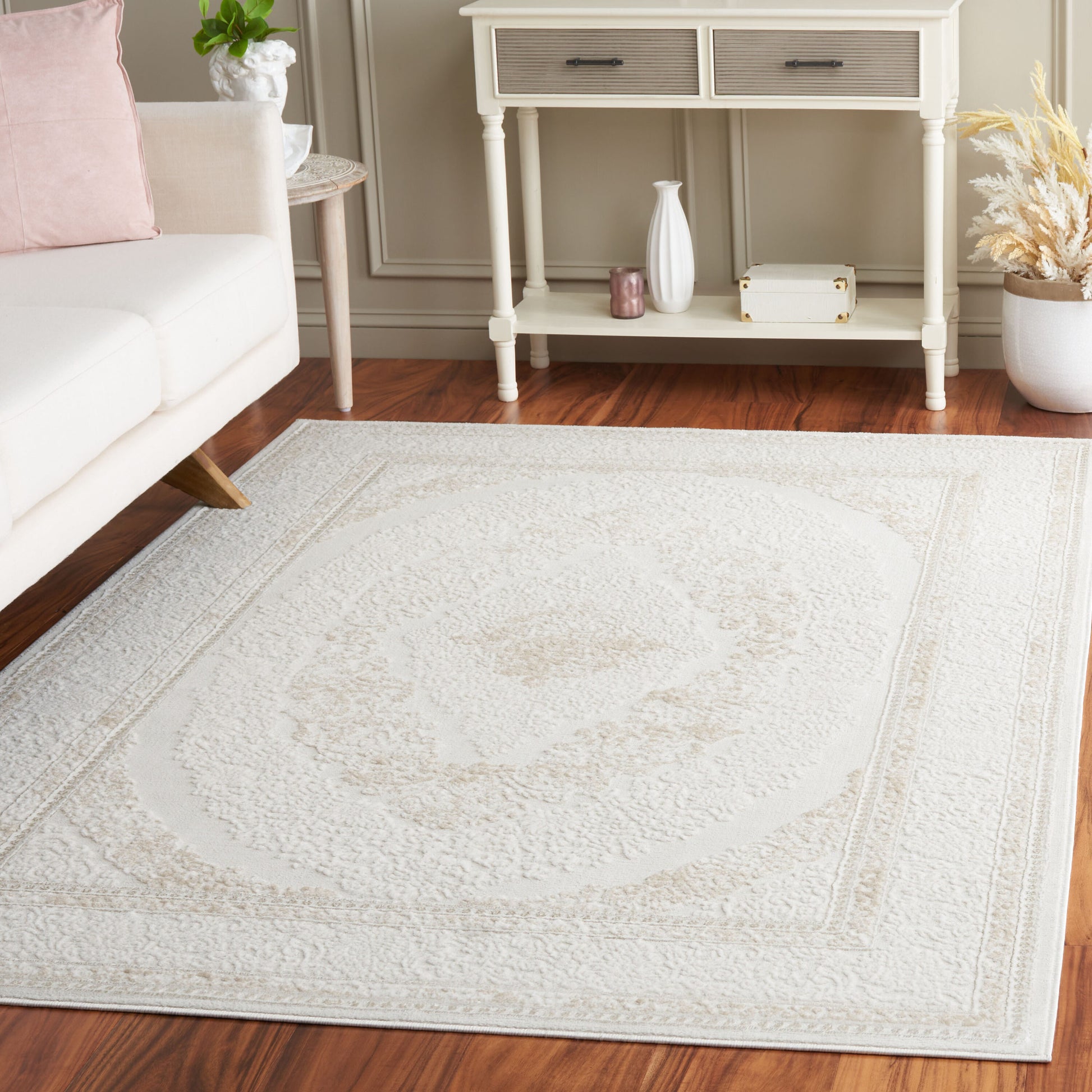 Safavieh Hanna 8 x 10 (ft) Loomed Polyester/Polypropylene Taupe/Ivory Rectangular Indoor Mid-Century Modern Professionally Clean Only Area rug